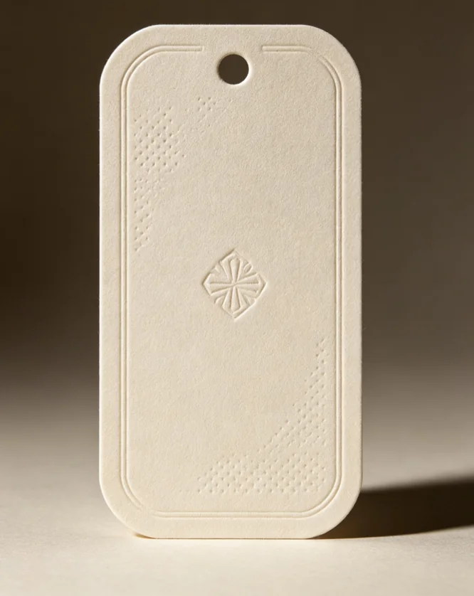 Debossing cream hangtag geometric pattern Zhengyang Packaging Dongguan