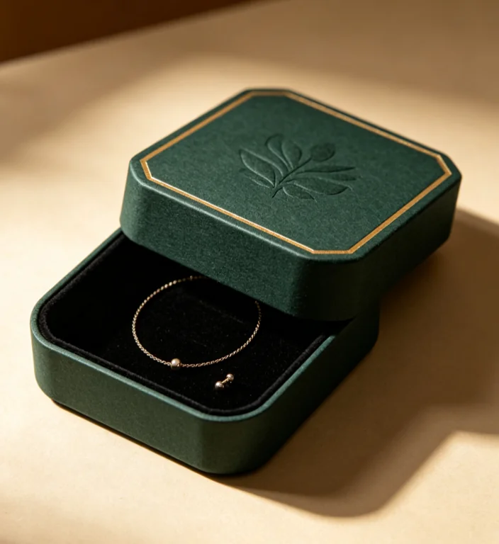 Debossing green bracelet box leaf motif Zhengyang Packaging Dongguan