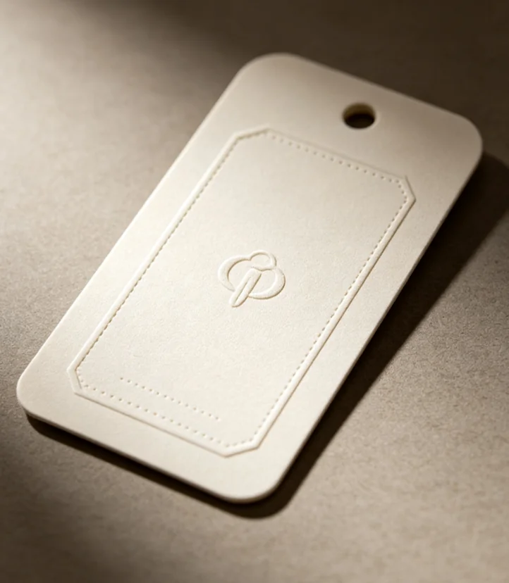 Embossing cream hangtag floral border raised pattern Zhengyang Packaging Dongguan