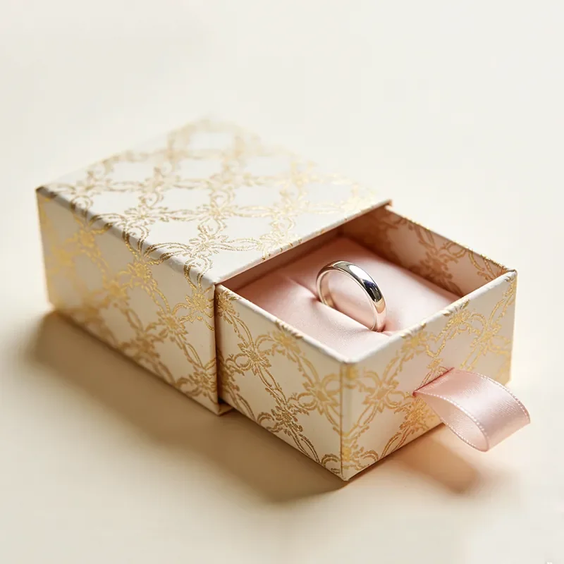 Hot foil stamping pink drawer ring box gold pattern Zhengyang Packaging Dongguan