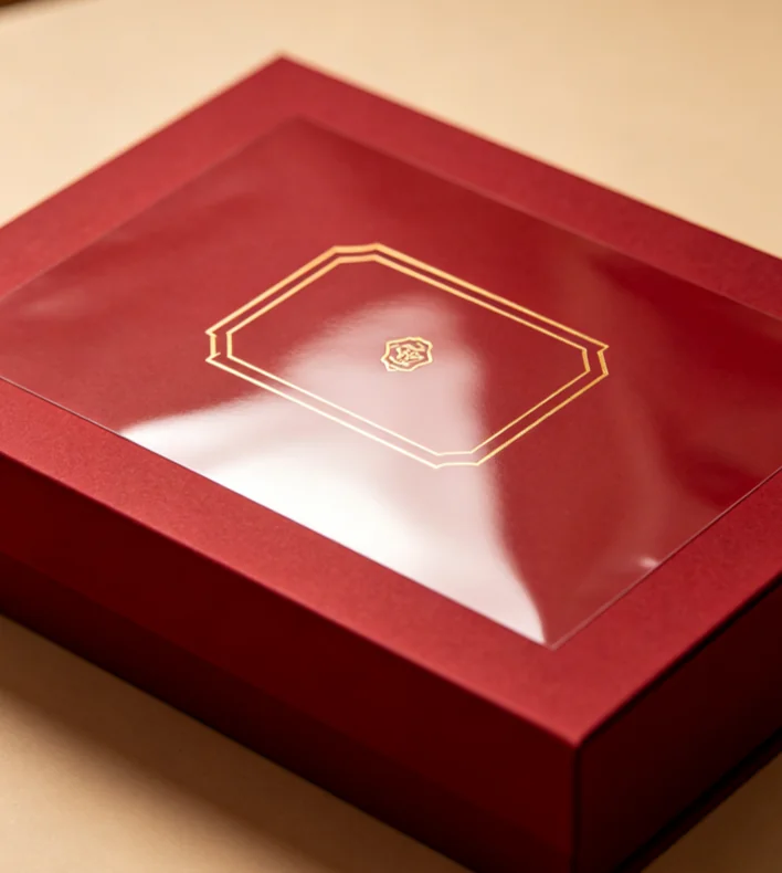Glossy lamination red gift box gold logo Zhengyang Packaging Dongguan China