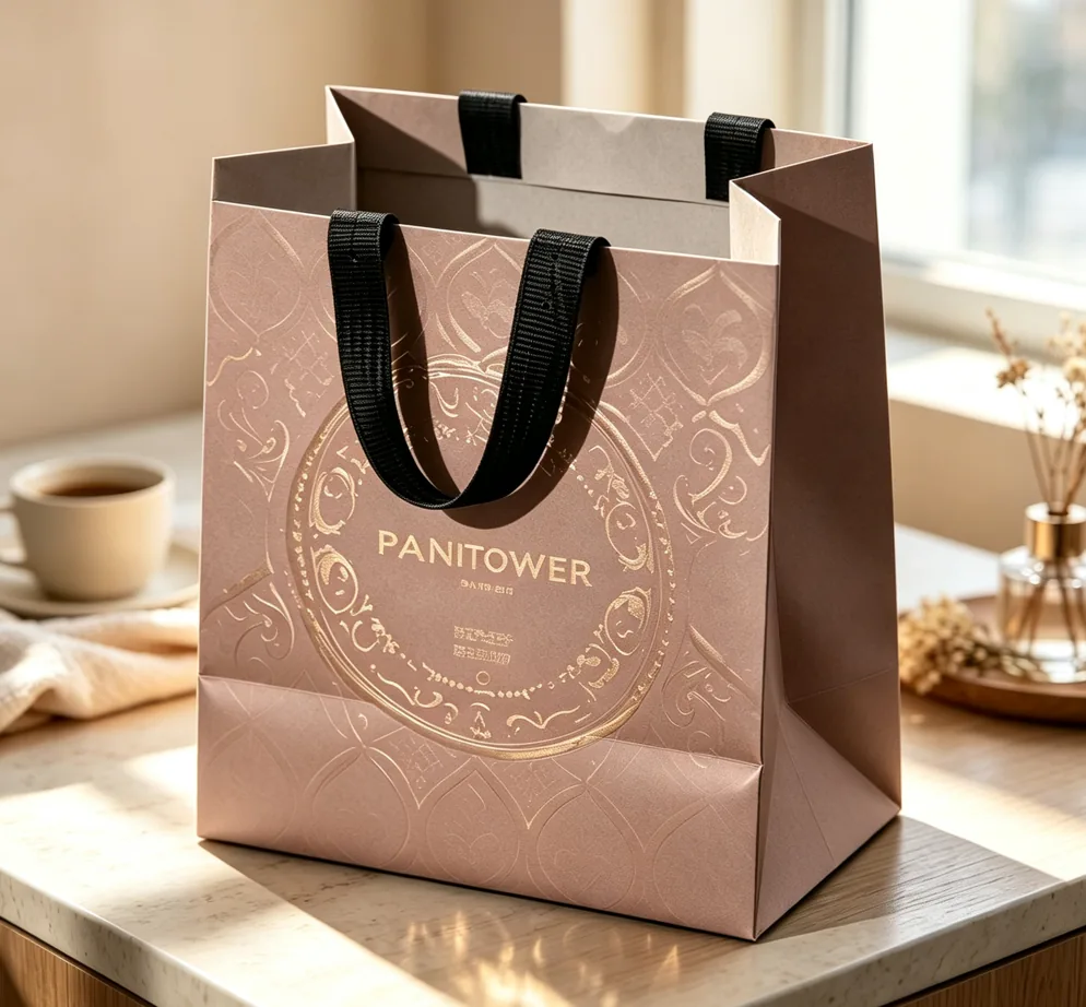 Paper bag closed state shopping bag front view Zhengyang Packaging Dongguan China - Open View