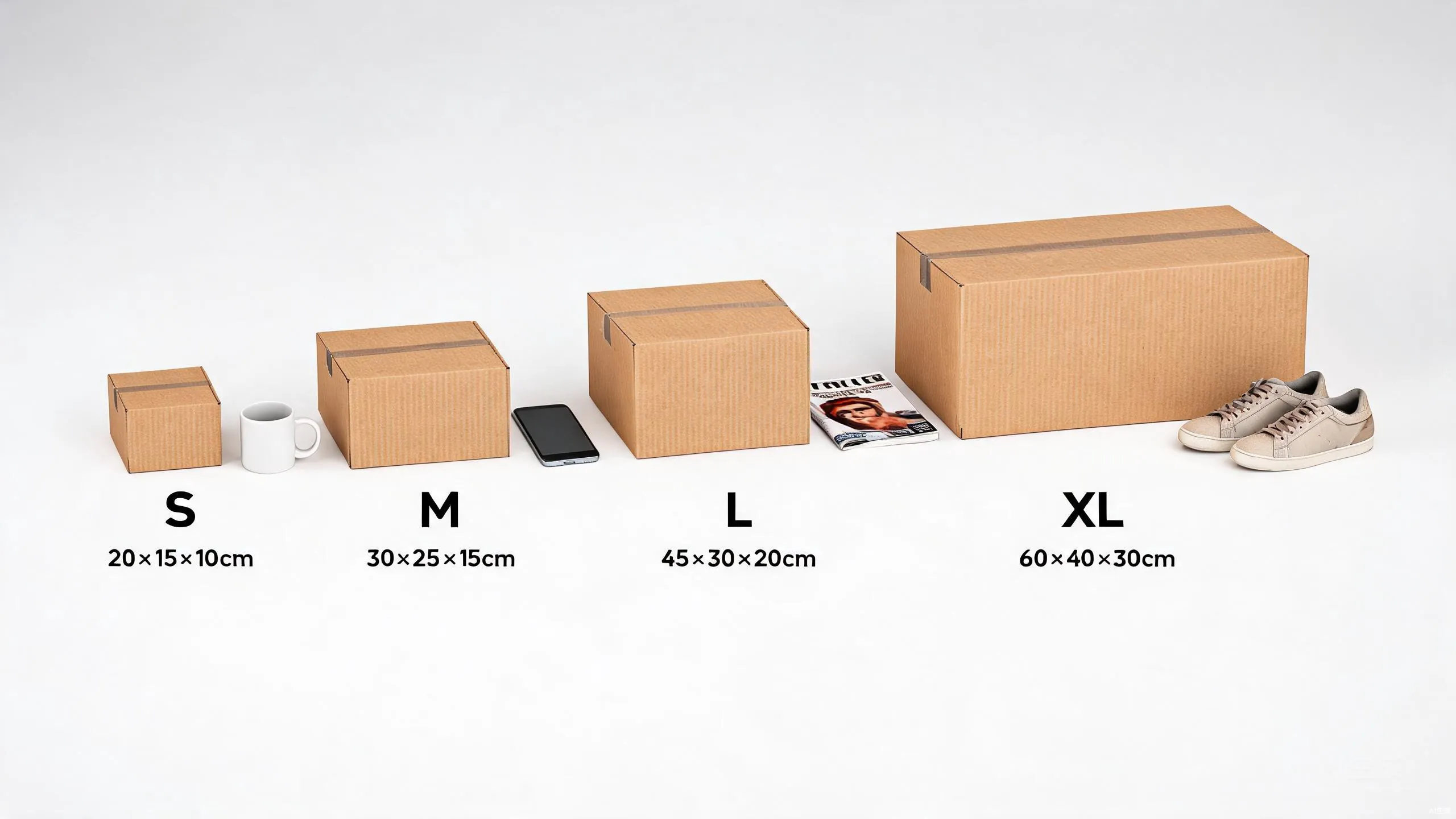 Packaging size chart S M L XL everyday item reference - Zhengyang Packaging Dongguan Guangdong China